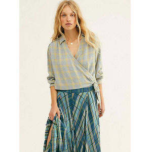 💕 FREE PEOPLE Running Wild Plaid Wrap Top NWT